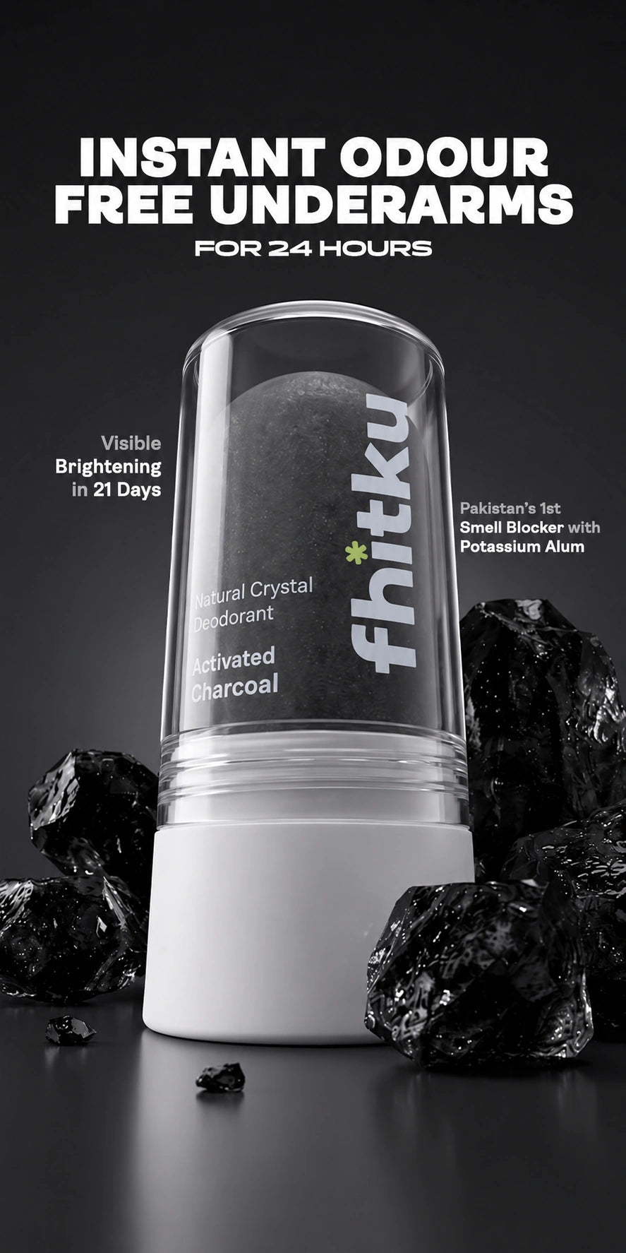 Alum Infused Crystal Roll-On Stick - Charcoal