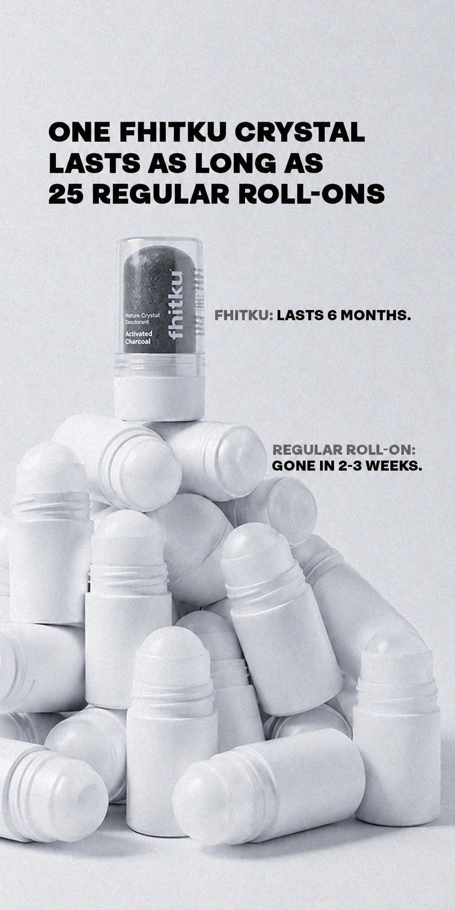 Alum Infused Crystal Roll-On Stick - Charcoal